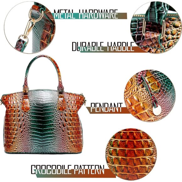 Sophisticated Crocodile Embossed Women's Purse - Spacious Tote & Crossbody - Picture 6 of 8